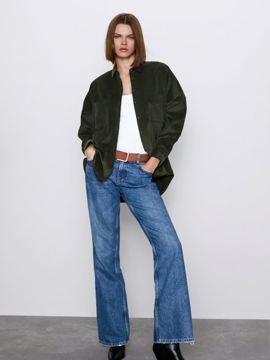 Zara Green Corduroy Shirt with Pockets - Picture 2 of 5